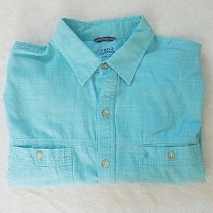 Izod Saltwater Light Blue Teal Button Down Shirt